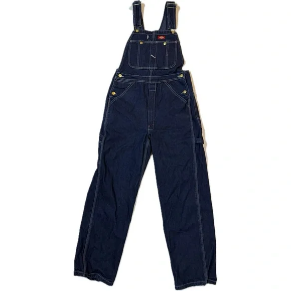 DICKIES Unisex Bib Overalls Blue Denim Workwear 30x30 Sm-Med - Picture 9 of 12